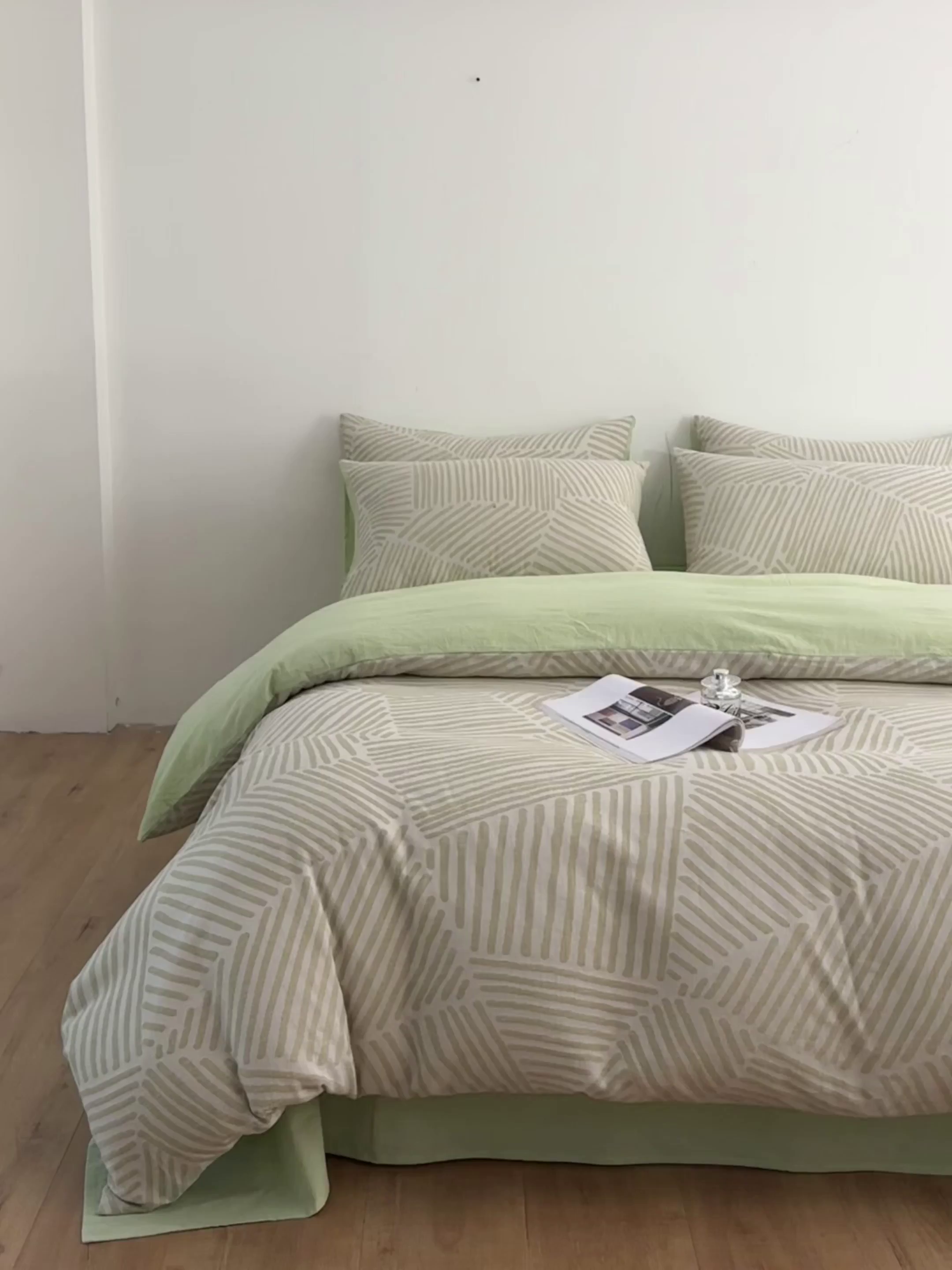 91家纺网 家纺一手货源 找家纺 如一 2026新款A类色织提花全棉双层纱水洗棉四件套 序章绿