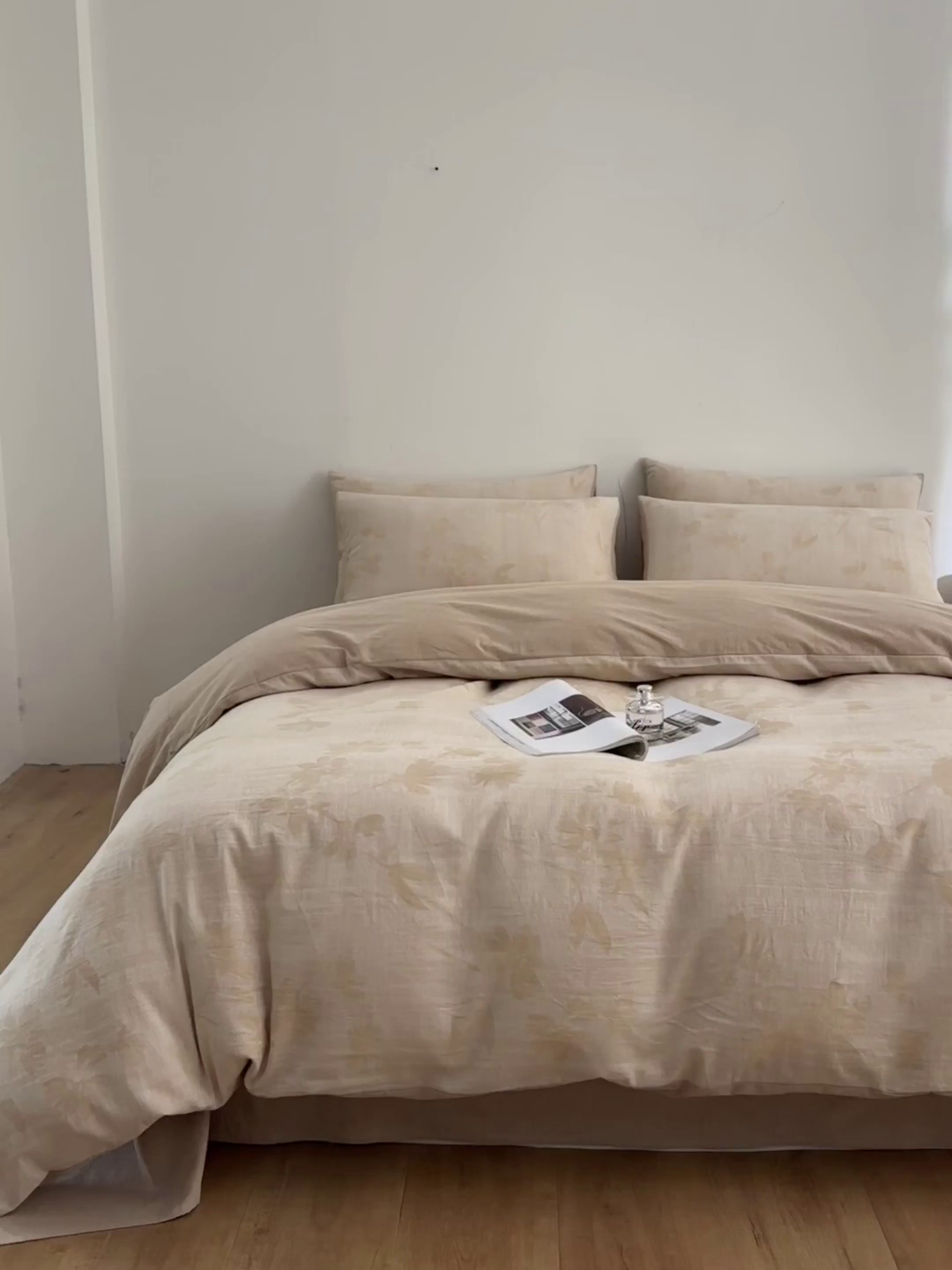 91家纺网 家纺一手货源 找家纺 如一 2026新款A类色织提花全棉双层纱水洗棉四件套 兰序咖