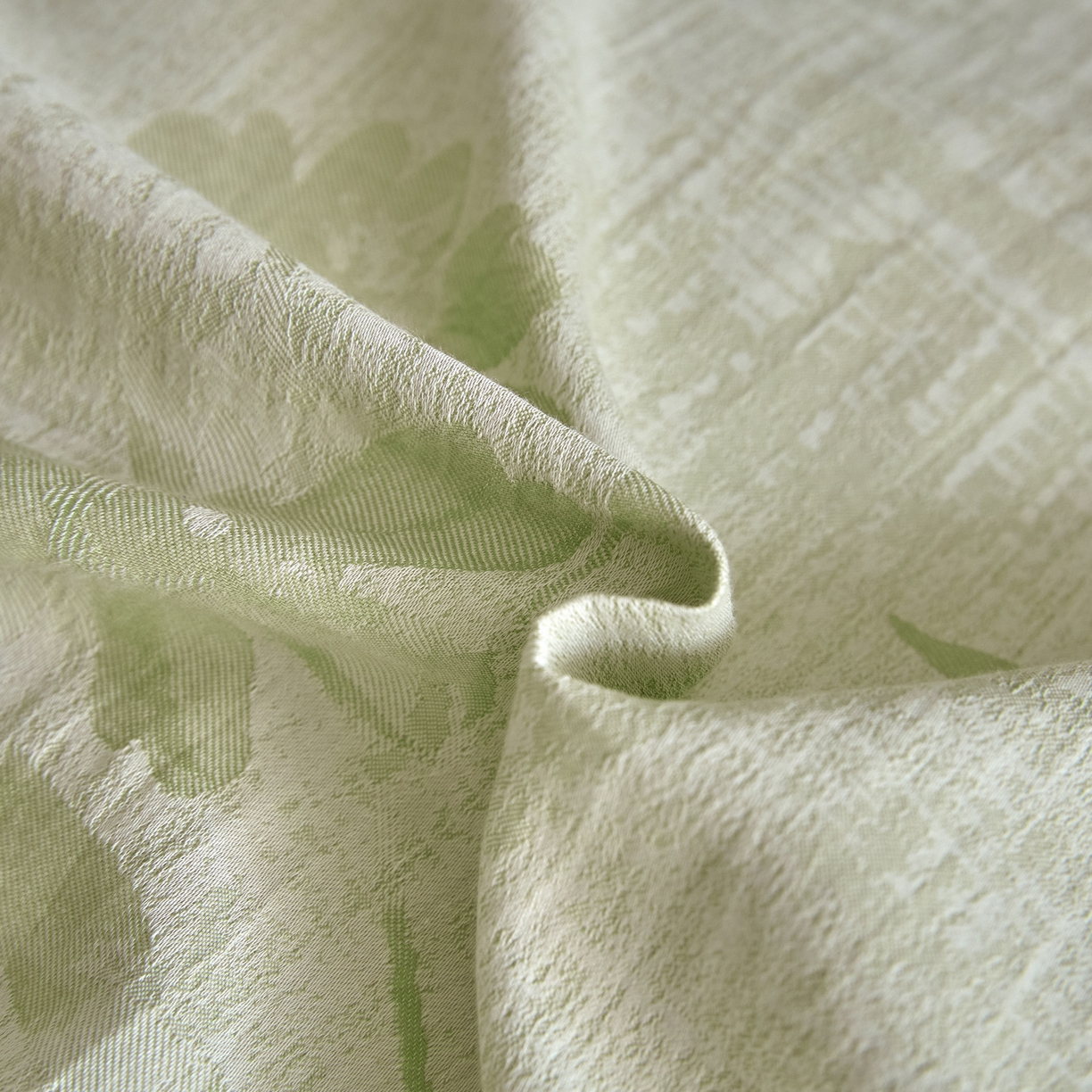 91家纺网 家纺一手货源 找家纺 如一 2026新款A类色织提花全棉双层纱水洗棉四件套 兰序绿