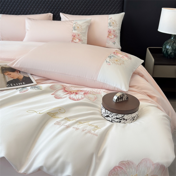 91家纺网 家纺一手货源 找家纺 优贝家纺 2026直播热款纯棉全棉100%刺绣四件套百分百 欧若拉-粉