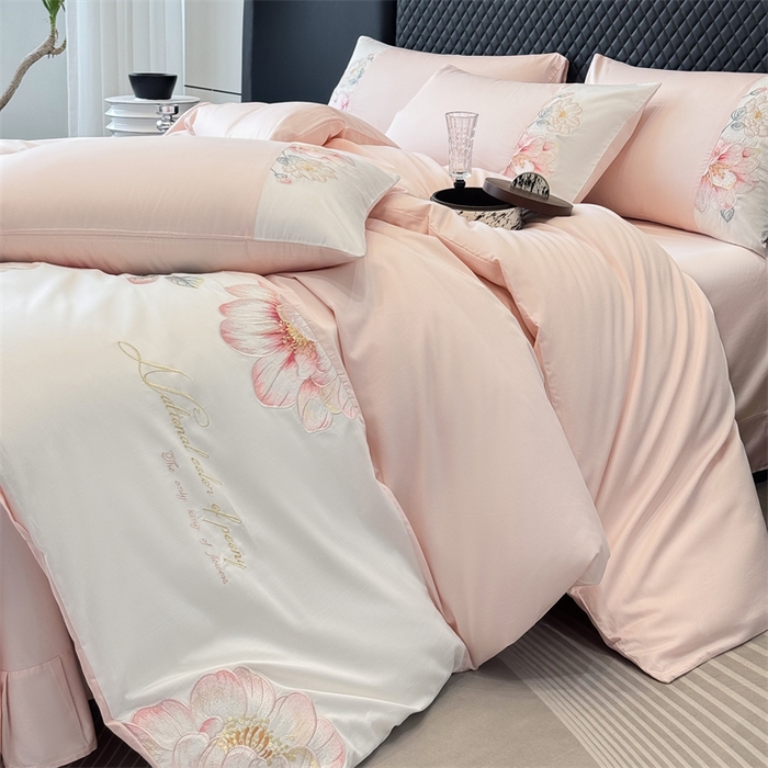 91家纺网 家纺一手货源 找家纺 优贝家纺 2026直播热款纯棉全棉100%刺绣四件套百分百 欧若拉-粉