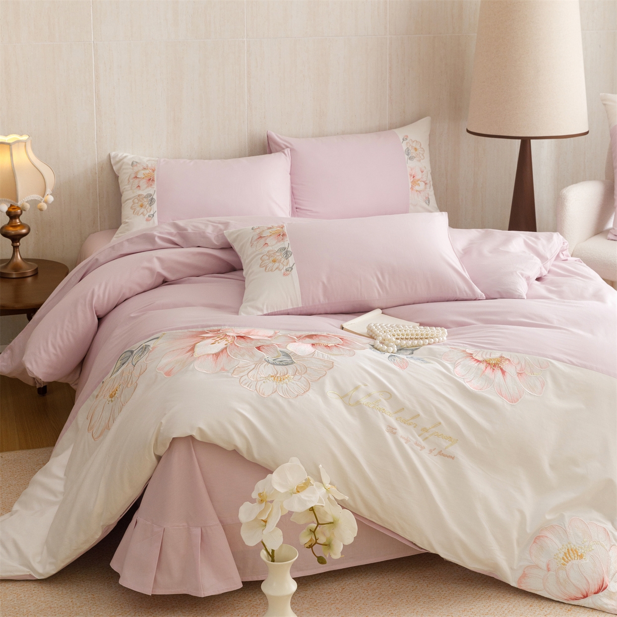 91家纺网 家纺一手货源 找家纺 优贝家纺 2026直播热款纯棉全棉100%刺绣四件套百分百 欧洛拉-紫