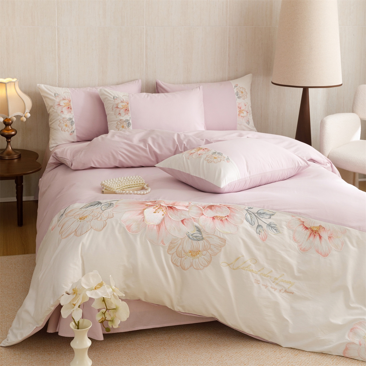 91家纺网 家纺一手货源 找家纺 优贝家纺 2026直播热款纯棉全棉100%刺绣四件套百分百 欧洛拉-紫