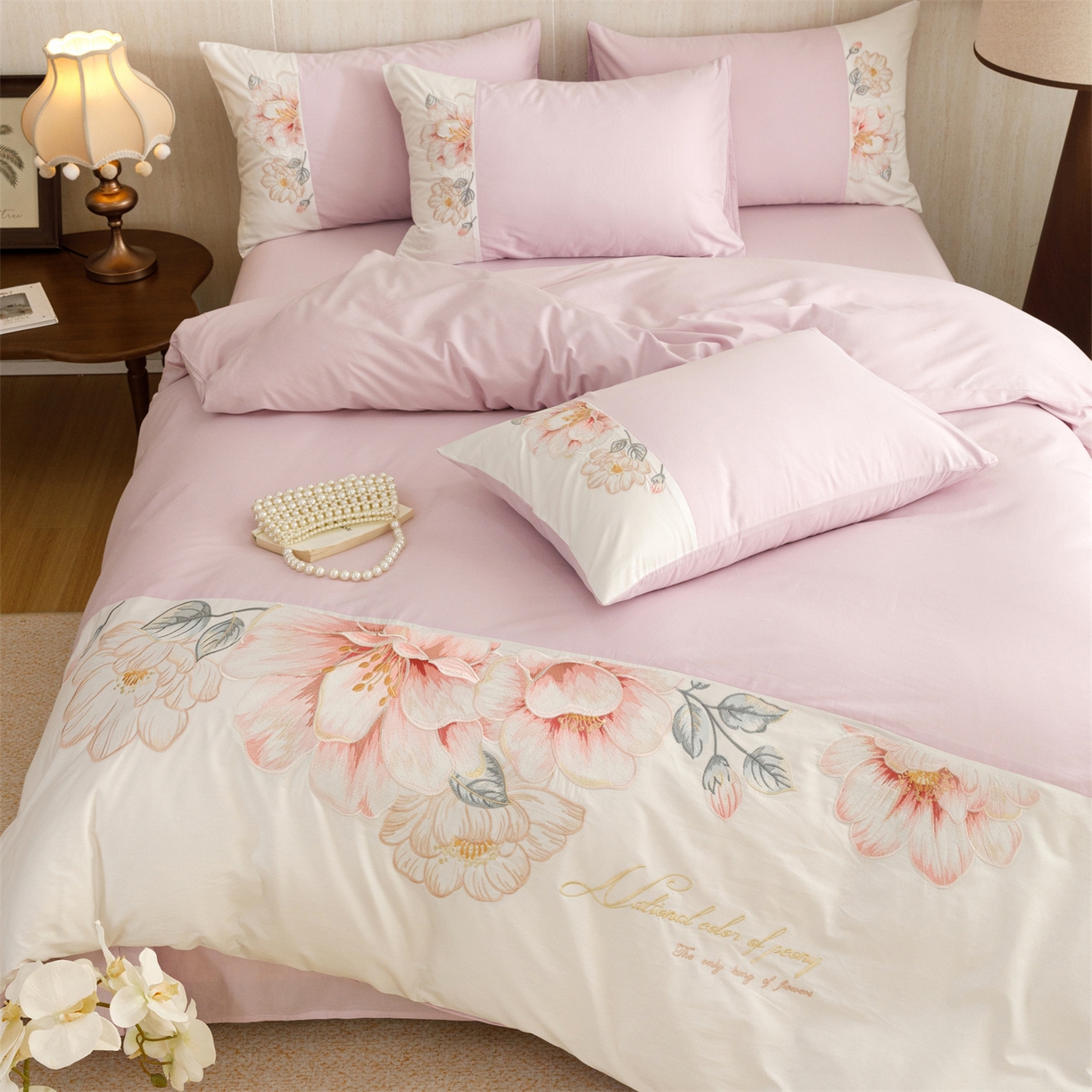 91家纺网 家纺一手货源 找家纺 优贝家纺 2026直播热款纯棉全棉100%刺绣四件套百分百 欧洛拉-紫