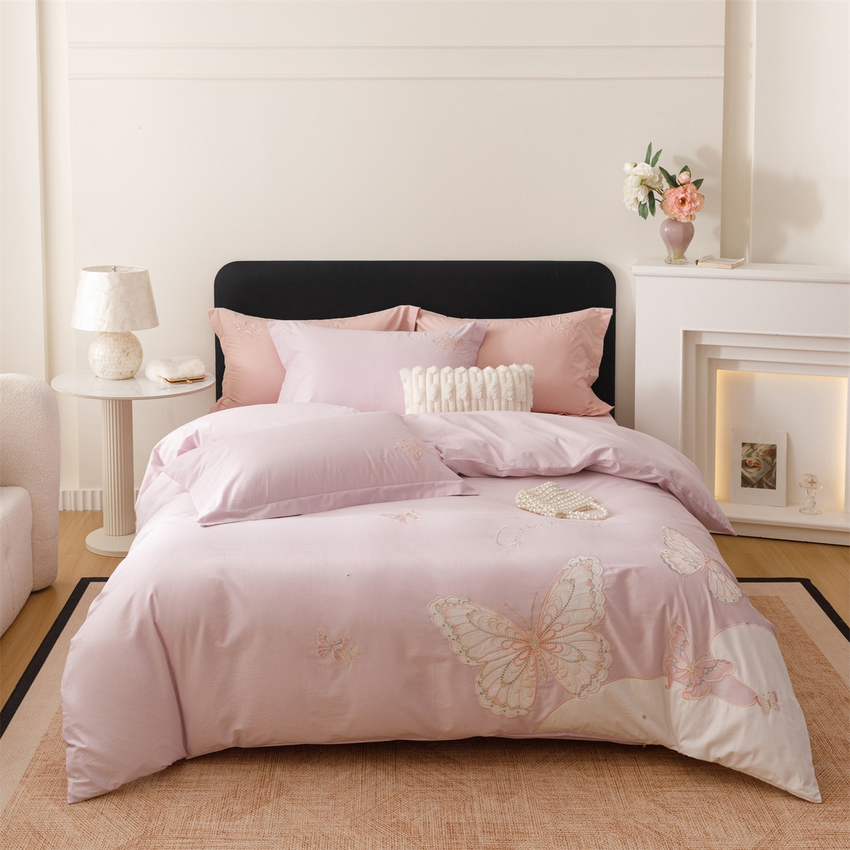 91家纺网 家纺一手货源 找家纺 优贝家纺 2026直播热款纯棉全棉100%刺绣四件套百分百 蝶梦-紫