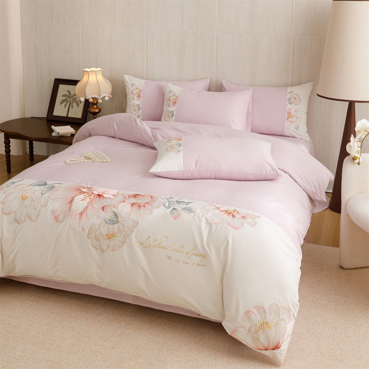 91家纺网 家纺一手货源 找家纺 优贝家纺 2026直播热款纯棉全棉100%刺绣四件套百分百 欧洛拉-紫