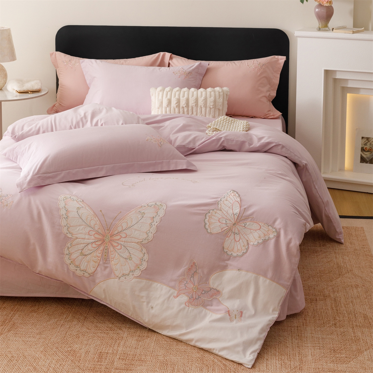 91家纺网 家纺一手货源 找家纺 优贝家纺 2026直播热款纯棉全棉100%刺绣四件套百分百 蝶梦-紫