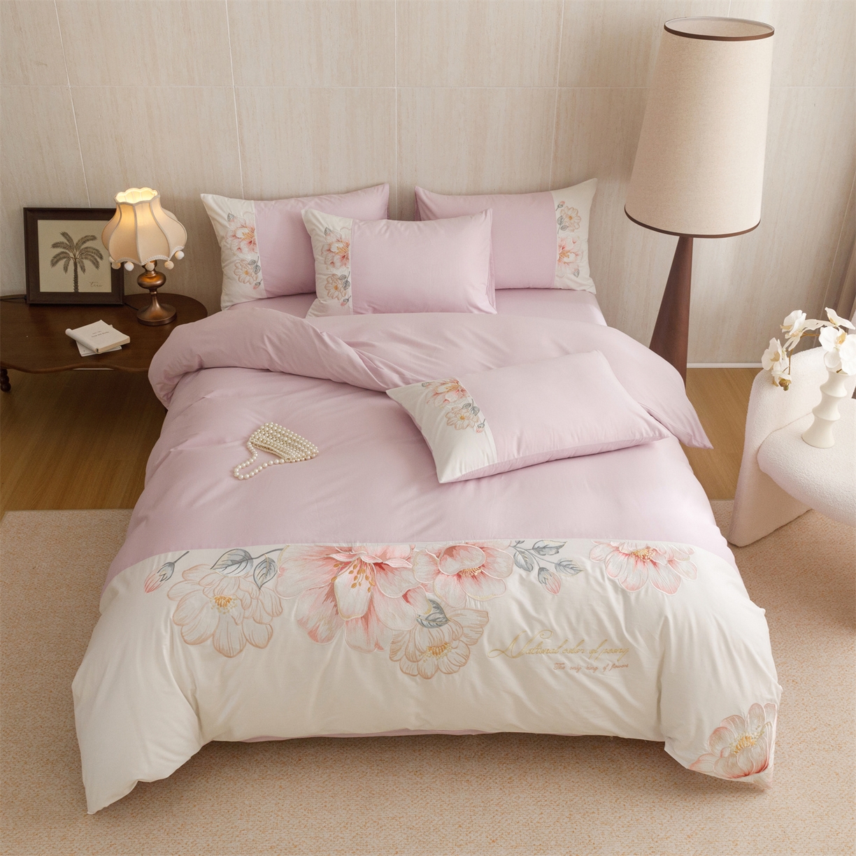 91家纺网 家纺一手货源 找家纺 优贝家纺 2026直播热款纯棉全棉100%刺绣四件套百分百 欧洛拉-紫