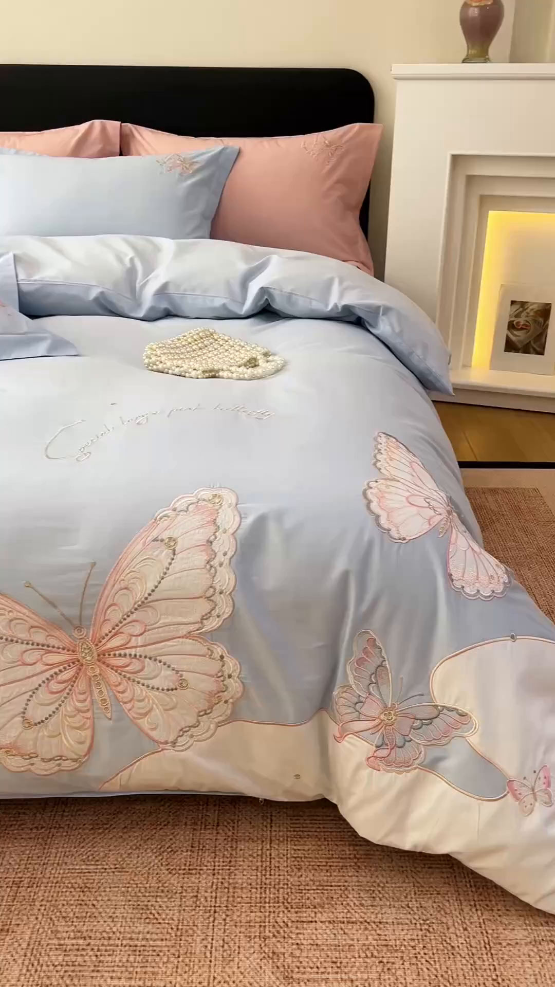 91家纺网 家纺一手货源 找家纺 优贝家纺 2026直播热款纯棉全棉100%刺绣四件套百分百 蝶梦-蓝