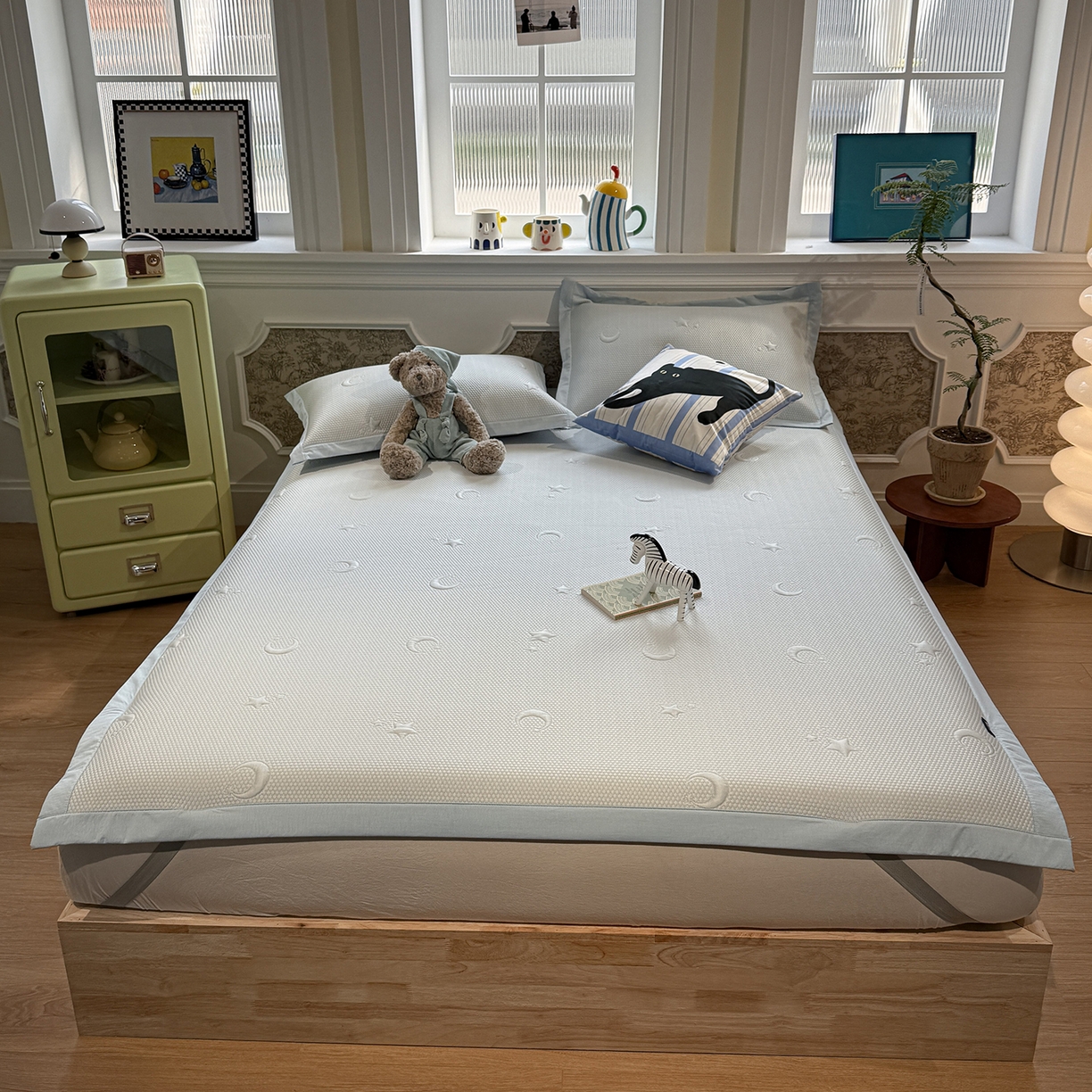 91家纺网 家纺一手货源 找家纺 GUJARY古家丽 2026新款A类云柔凉感豆豆席五花席 星月蓝