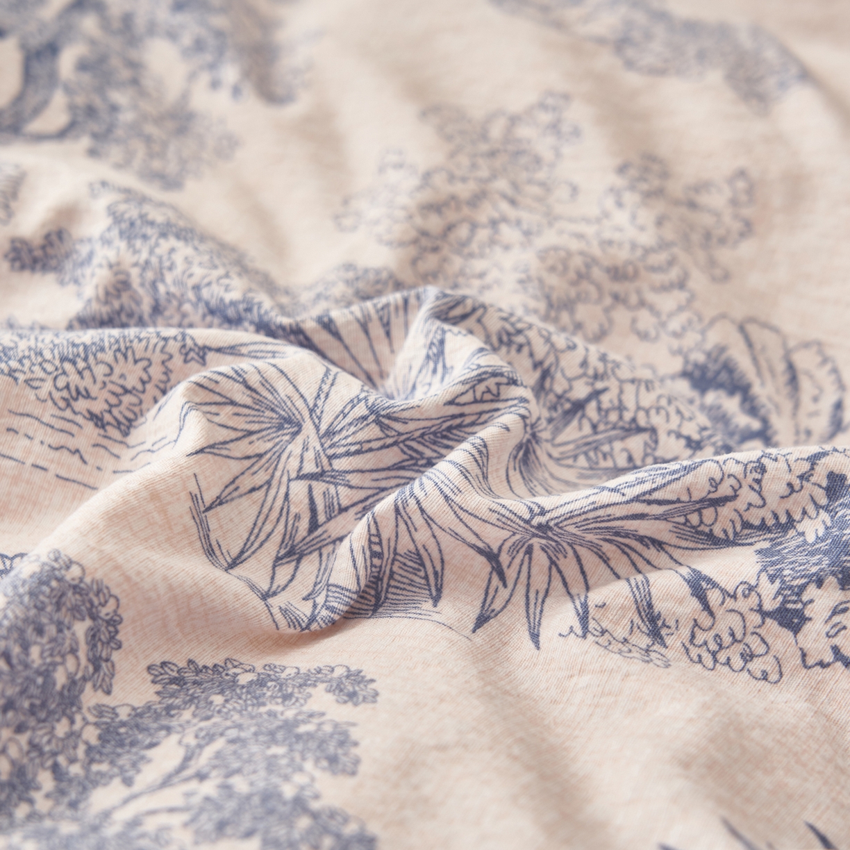 91家纺网 家纺一手货源 找家纺 晨曦家纺 2026春夏新款复古博主风A类亚麻皱皱纱花边四件套 青岚