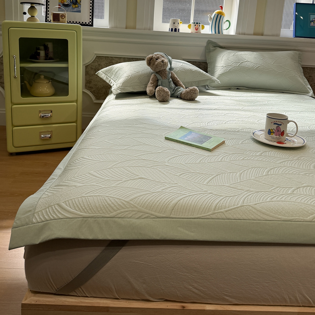 91家纺网 家纺一手货源 找家纺 GUJARY古家丽 2026新款A类云柔凉感豆豆席五花席 绿意叶绿