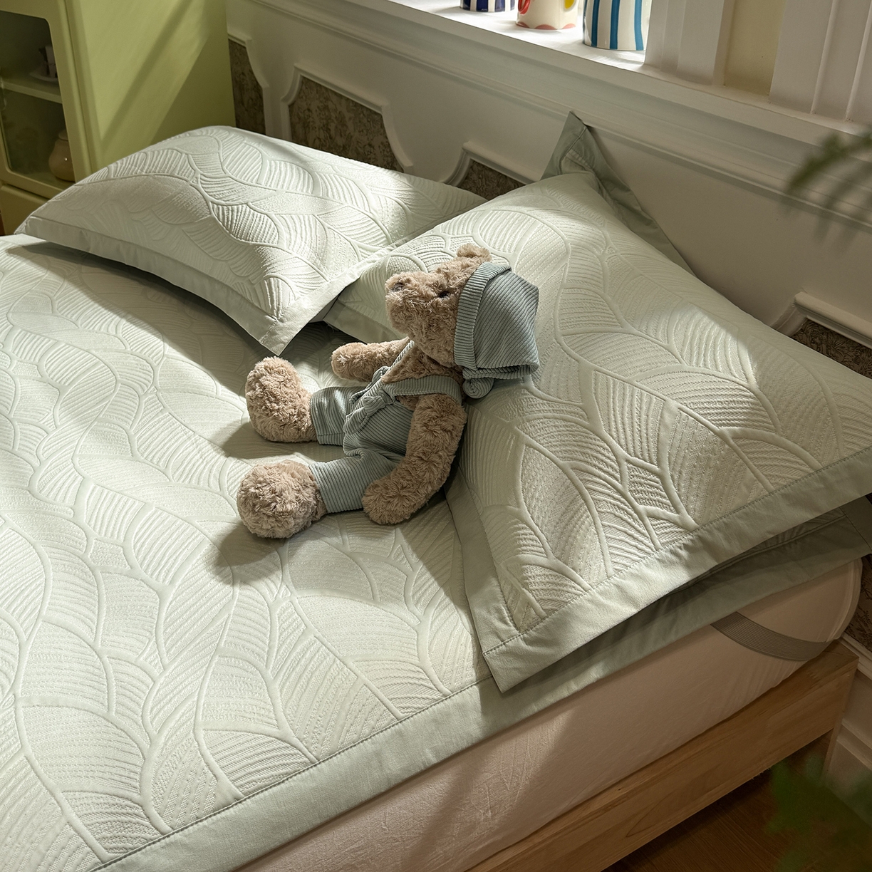 91家纺网 家纺一手货源 找家纺 GUJARY古家丽 2026新款A类云柔凉感豆豆席五花席 绿意叶绿