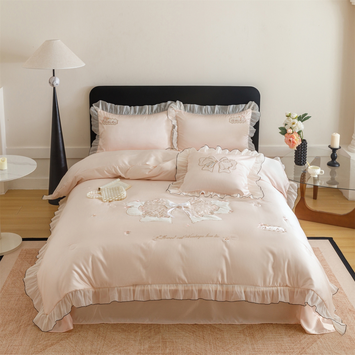 91家纺网 家纺一手货源 找家纺 绒棉世家 2026新款夏被韩版夏被四件套刺绣款直播热款 花仙子-粉