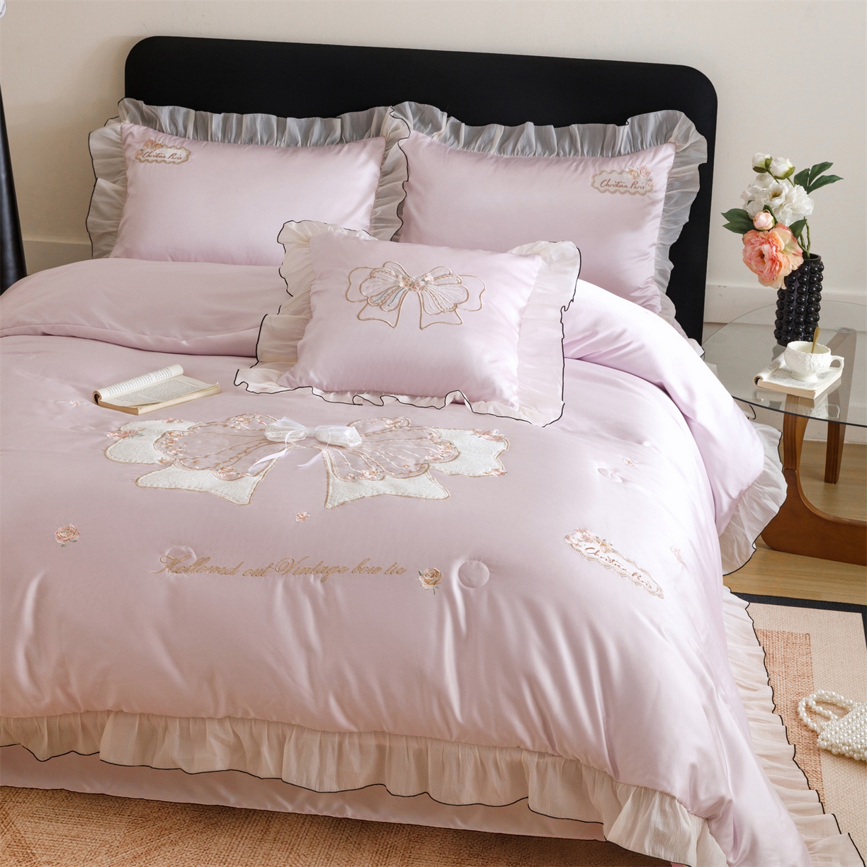 91家纺网 家纺一手货源 找家纺 绒棉世家 2026新款夏被韩版夏被四件套刺绣款直播热款 花仙子-紫