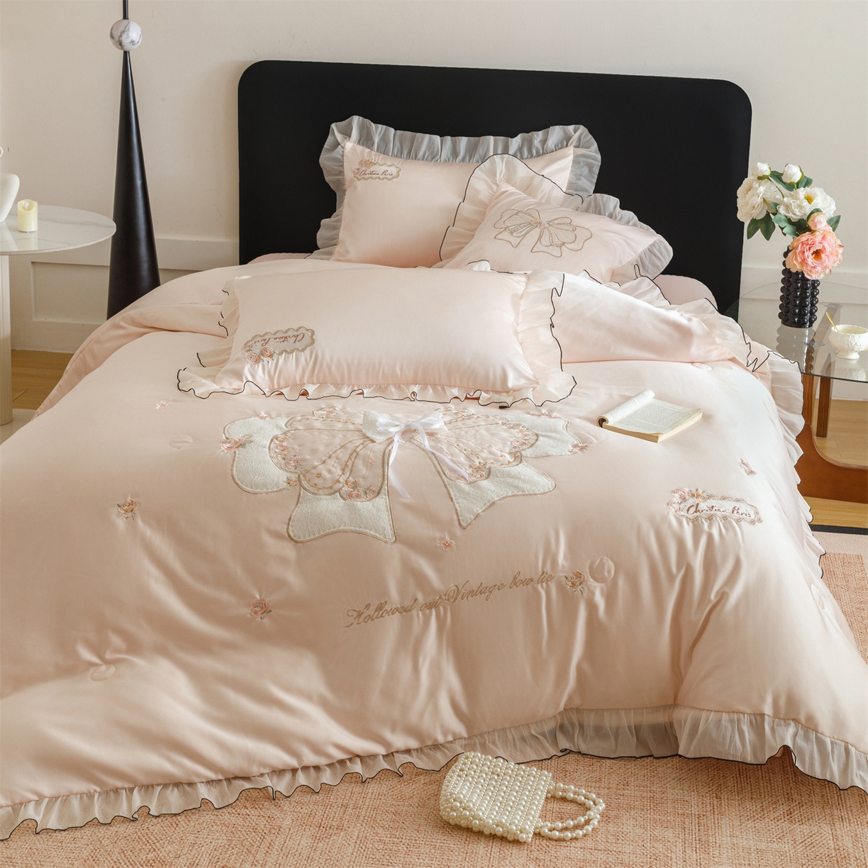 91家纺网 家纺一手货源 找家纺 绒棉世家 2026新款夏被韩版夏被四件套刺绣款直播热款 花仙子-粉