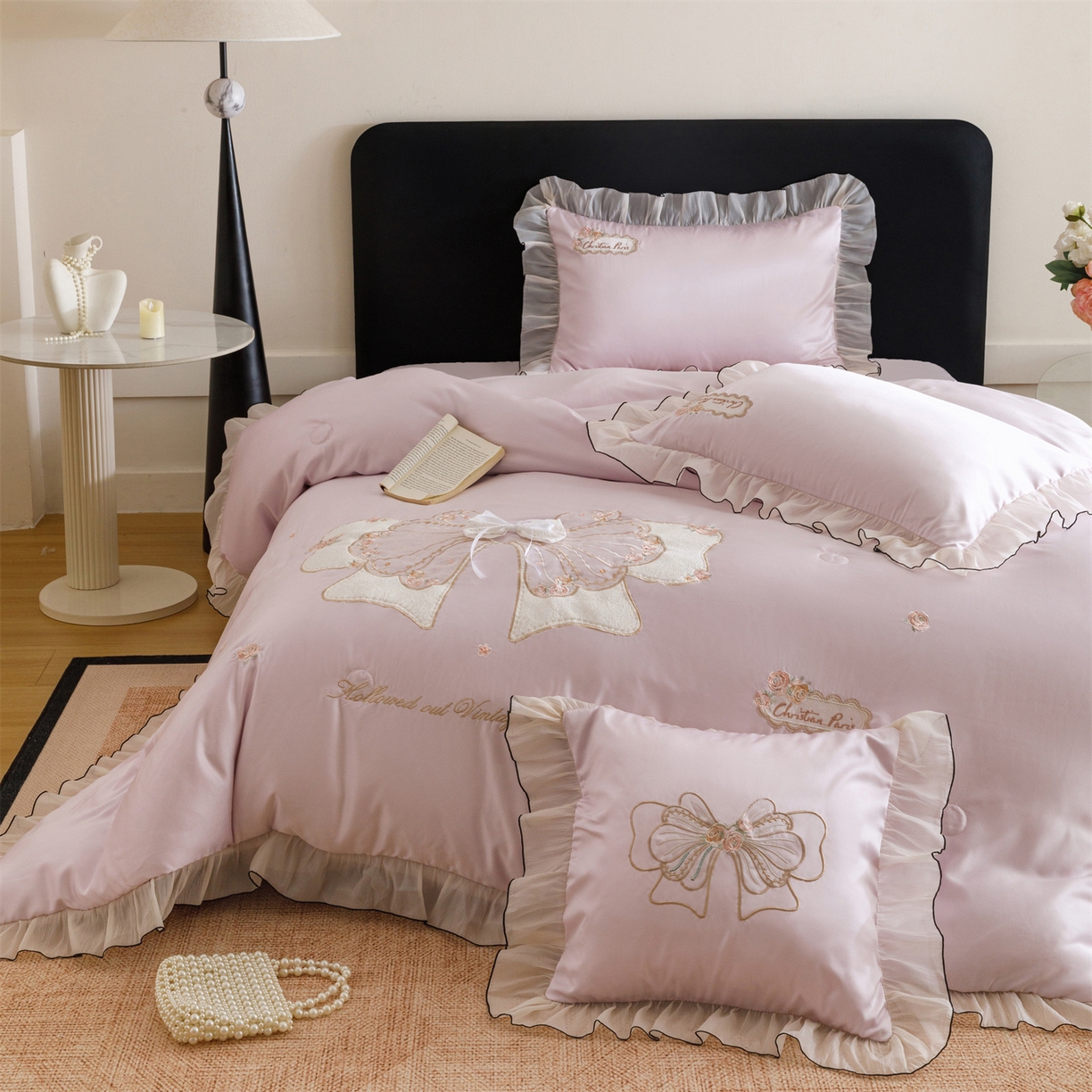 91家纺网 家纺一手货源 找家纺 绒棉世家 2026新款夏被韩版夏被四件套刺绣款直播热款 花仙子-紫