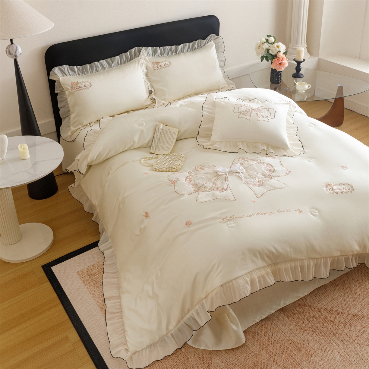 绒棉世家 2026新款夏被韩版夏被四件套刺绣款直播热款 花仙子-白