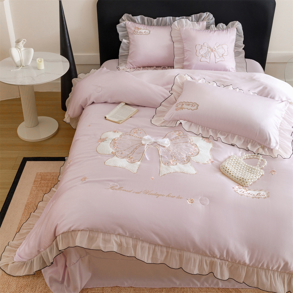 91家纺网 家纺一手货源 找家纺 绒棉世家 2026新款夏被韩版夏被四件套刺绣款直播热款 花仙子-紫