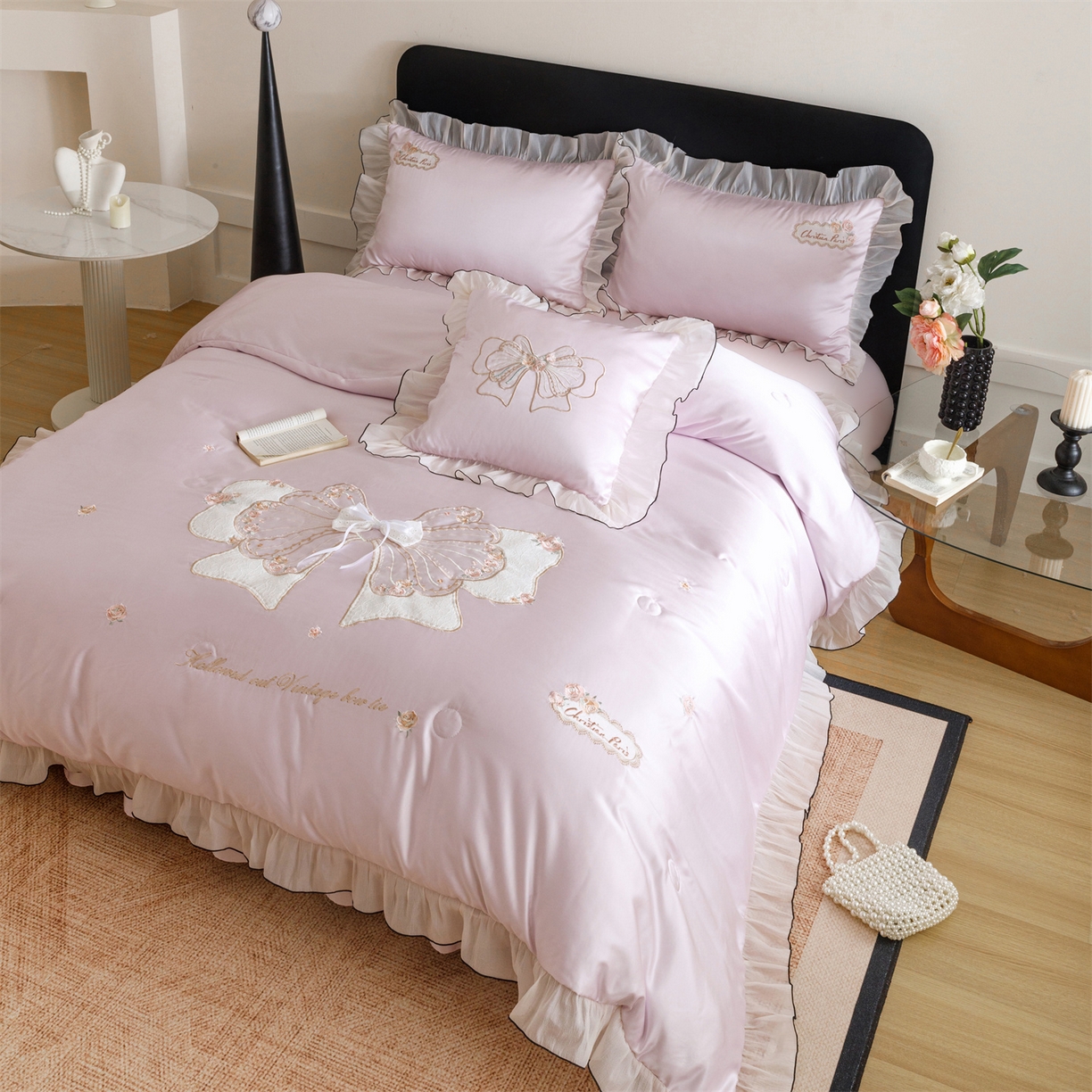 91家纺网 家纺一手货源 找家纺 绒棉世家 2026新款夏被韩版夏被四件套刺绣款直播热款 花仙子-紫