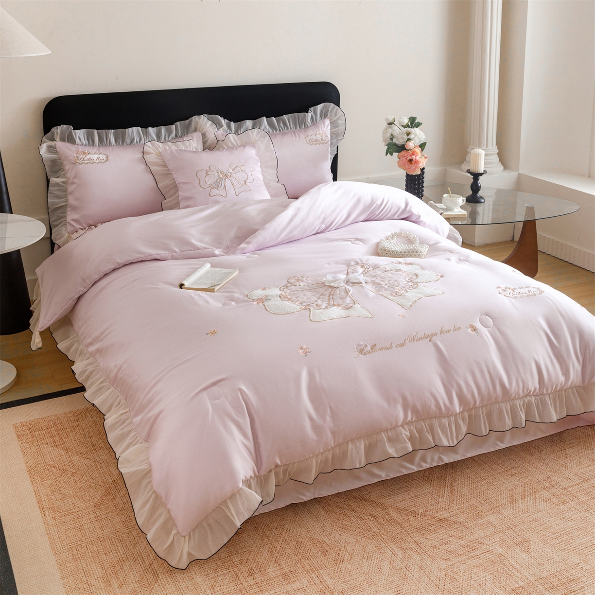 91家纺网 家纺一手货源 找家纺 绒棉世家 2026新款夏被韩版夏被四件套刺绣款直播热款 花仙子-紫