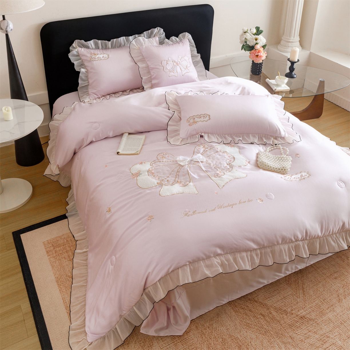 绒棉世家 2026新款夏被韩版夏被四件套刺绣款直播热款 花仙子-紫