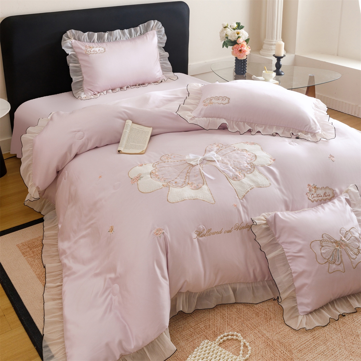 91家纺网 家纺一手货源 找家纺 绒棉世家 2026新款夏被韩版夏被四件套刺绣款直播热款 花仙子-紫