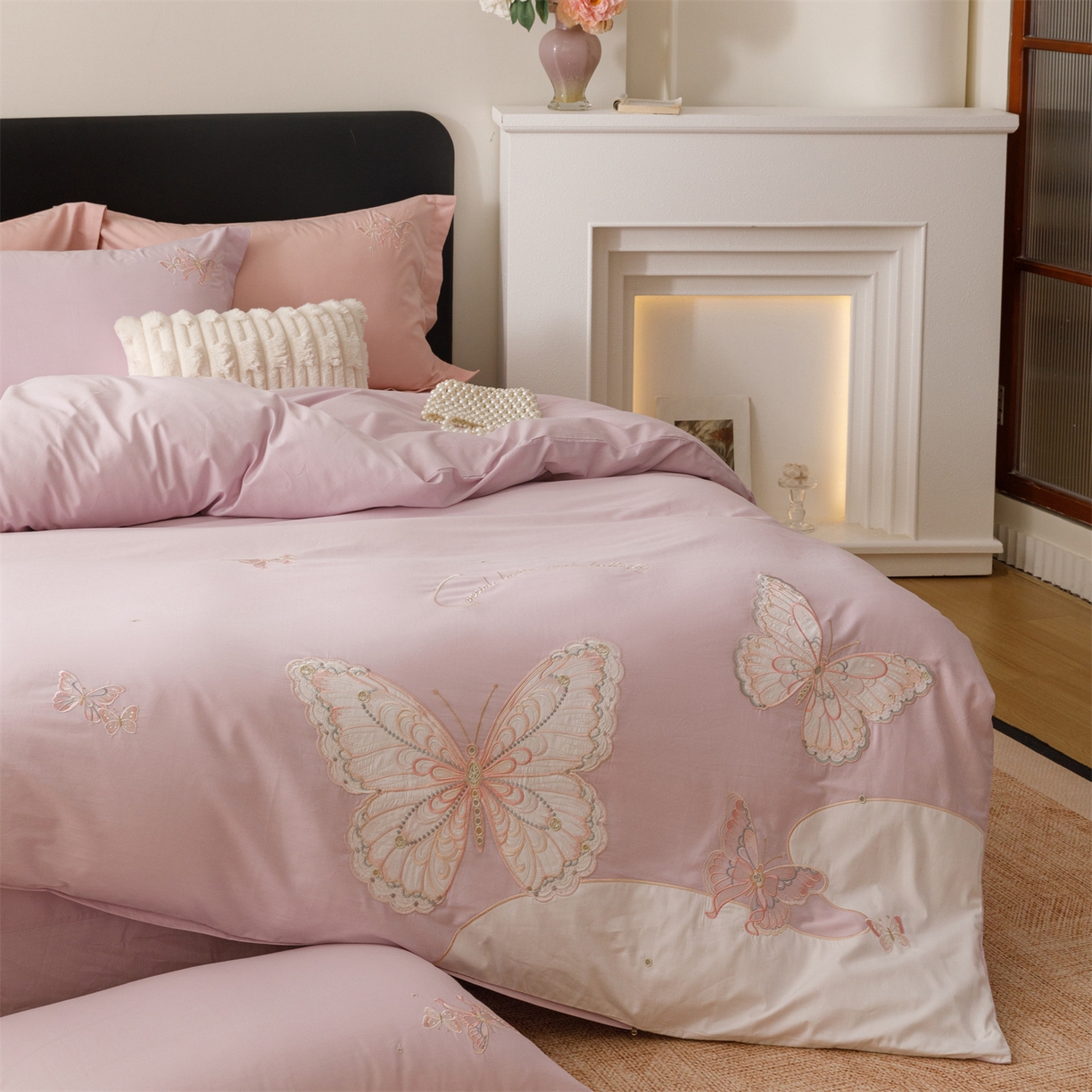 91家纺网 家纺一手货源 找家纺 绒棉世家 2026直播热款纯棉全棉100%刺绣四件套百分百 蝶梦-紫