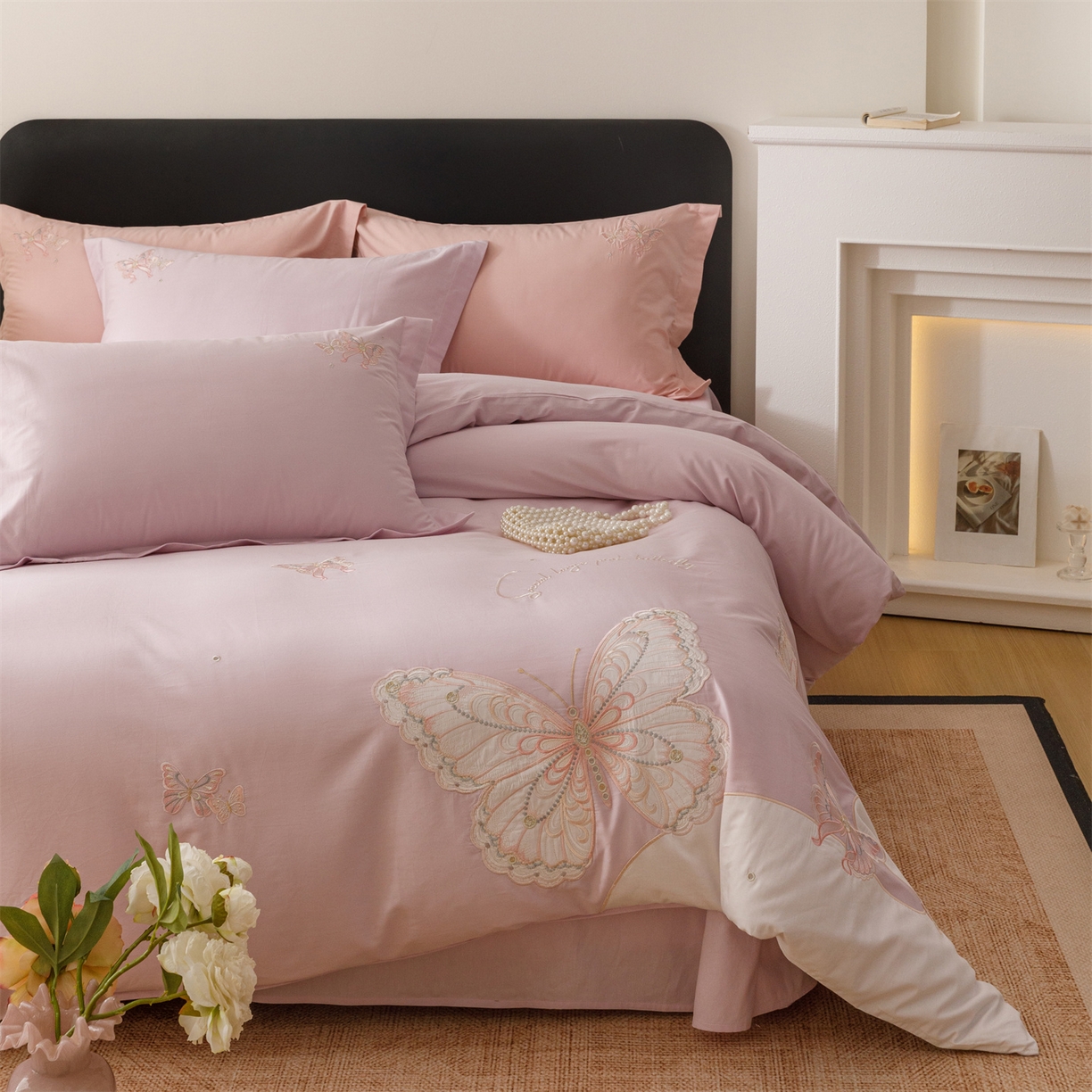 91家纺网 家纺一手货源 找家纺 绒棉世家 2026直播热款纯棉全棉100%刺绣四件套百分百 蝶梦-紫