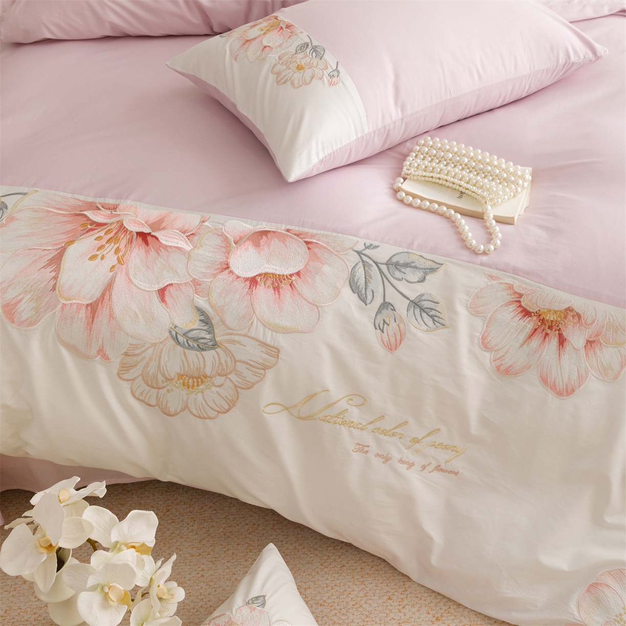 91家纺网 家纺一手货源 找家纺 绒棉世家 2026直播热款纯棉全棉100%刺绣四件套百分百 欧洛拉-紫