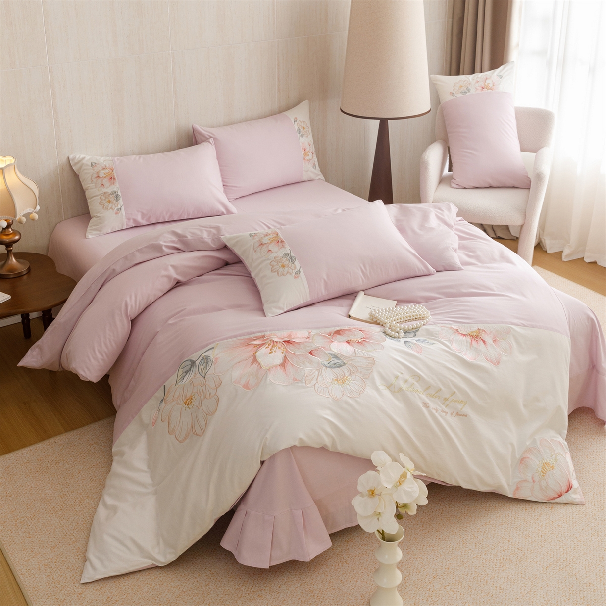 91家纺网 家纺一手货源 找家纺 绒棉世家 2026直播热款纯棉全棉100%刺绣四件套百分百 欧洛拉-紫