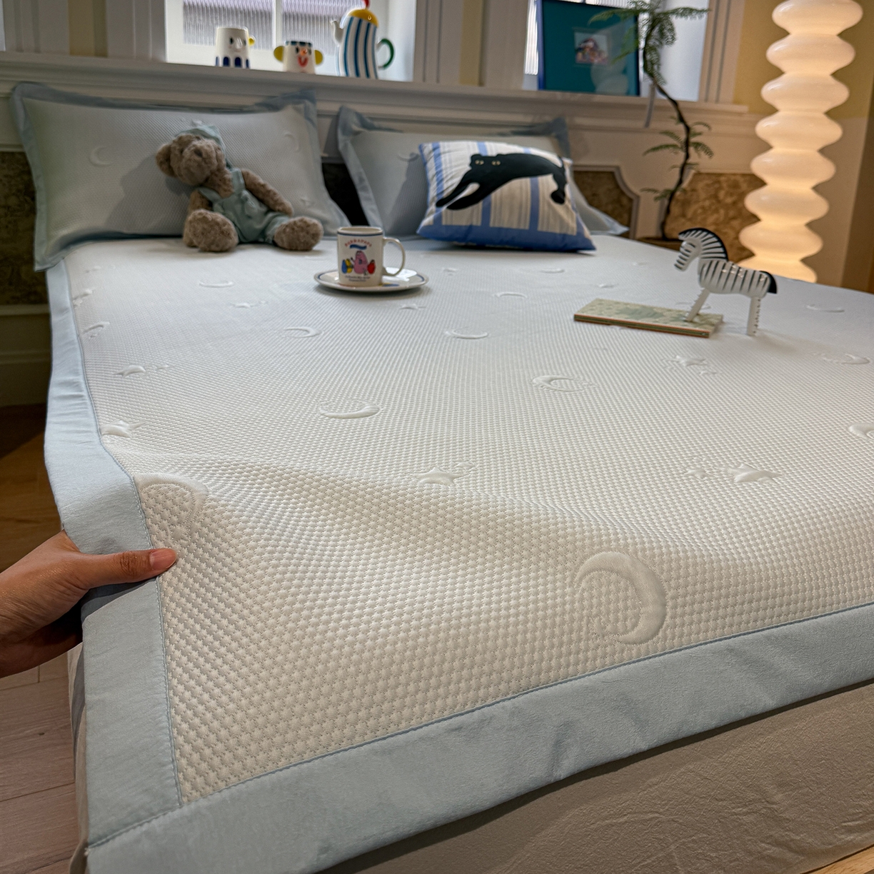 91家纺网 家纺一手货源 找家纺 GUJARY古家丽 2026新款A类云柔凉感豆豆席五花席 星月蓝