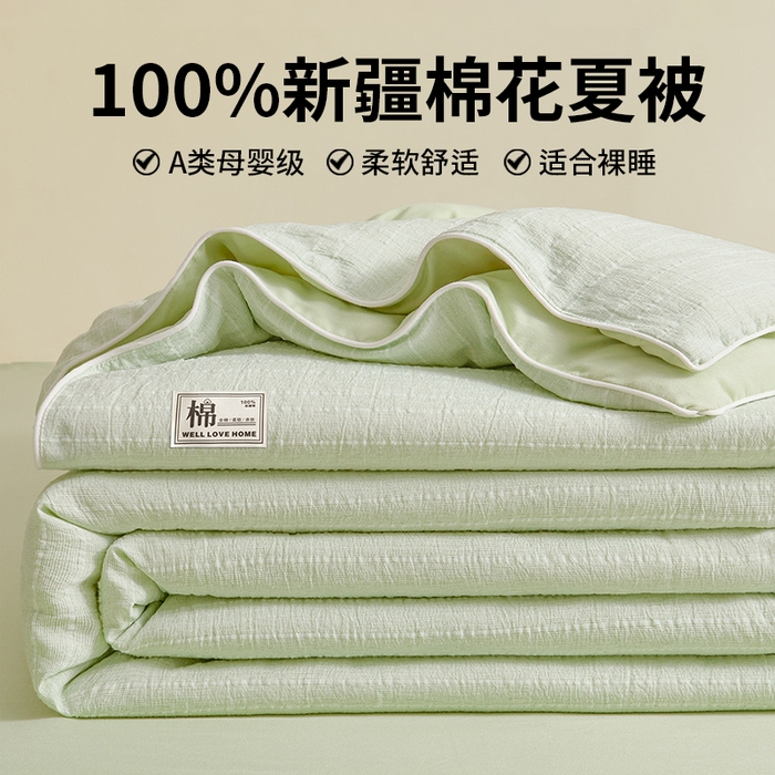 晓时候 2026新款色织水洗棉麻100%新疆棉花被夏被全棉被子夏凉被空调被 薄荷绿