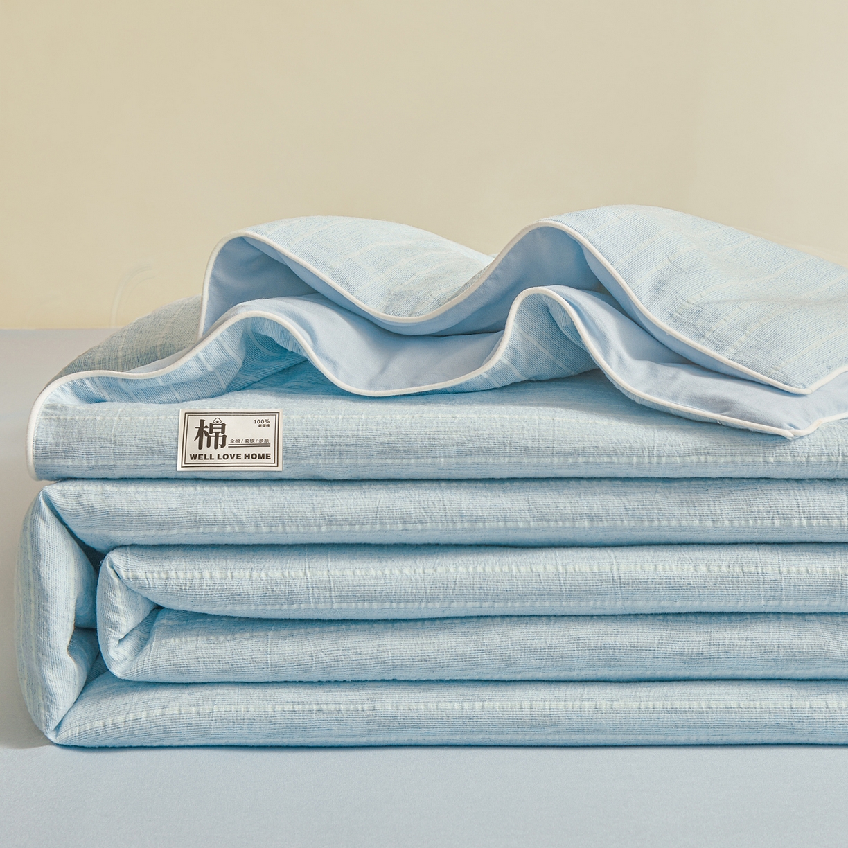 91家纺网 家纺一手货源 找家纺 （总）晓时候 2026新款色织水洗棉麻100%新疆棉花被夏被全棉被子夏凉被空调被