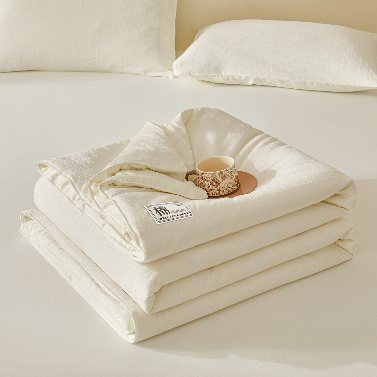 91家纺网 家纺一手货源 找家纺 晓时候 2026新款色织水洗棉麻100%新疆棉花被夏被全棉被子夏凉被空调被 珍珠白