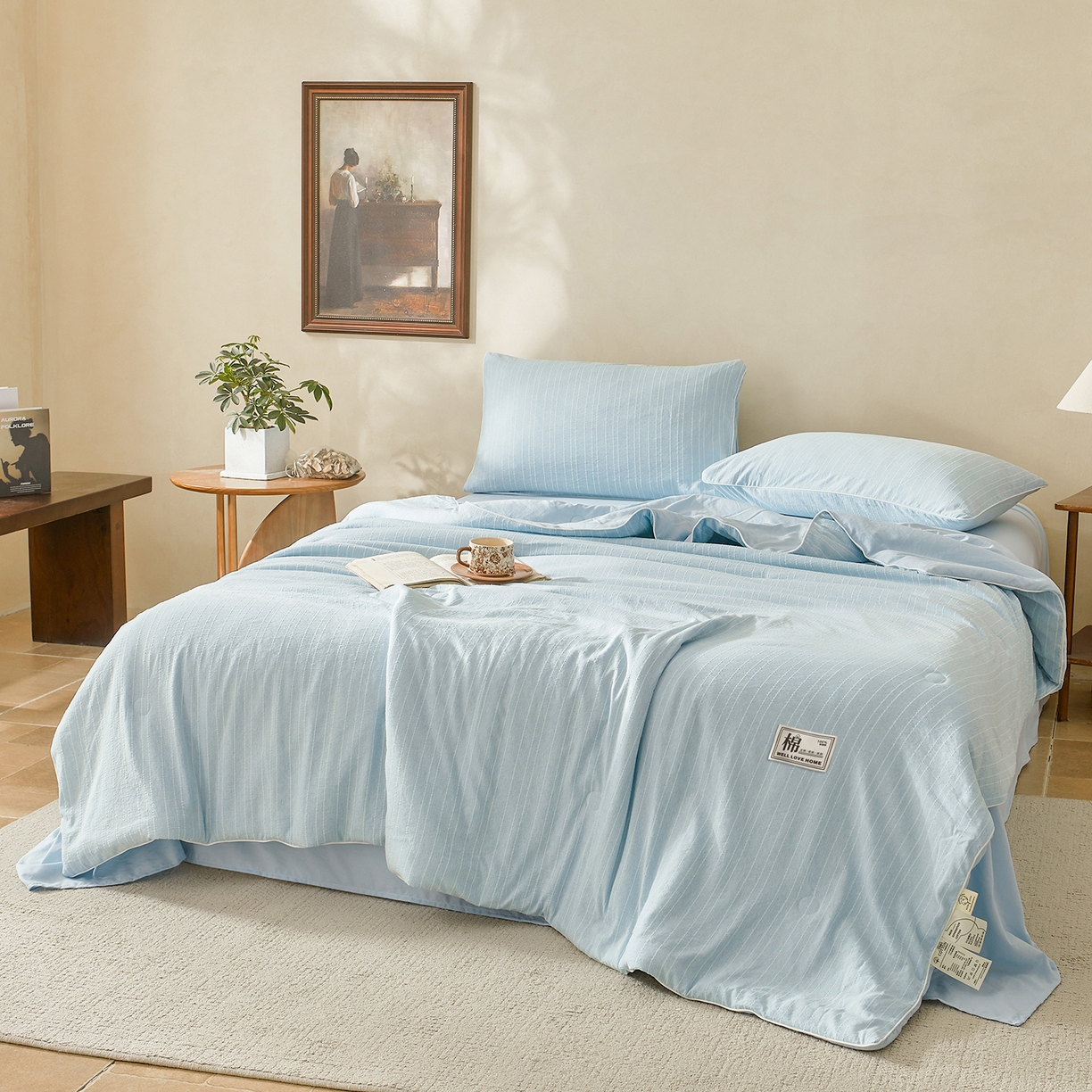 91家纺网 家纺一手货源 找家纺 （总）晓时候 2026新款色织水洗棉麻100%新疆棉花被夏被全棉被子夏凉被空调被