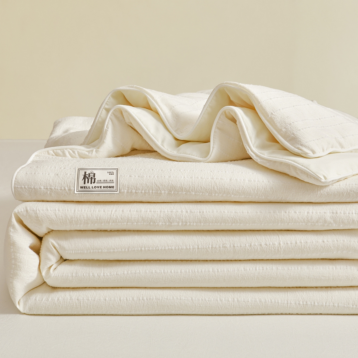 91家纺网 家纺一手货源 找家纺 晓时候 2026新款色织水洗棉麻100%新疆棉花被夏被全棉被子夏凉被空调被 珍珠白