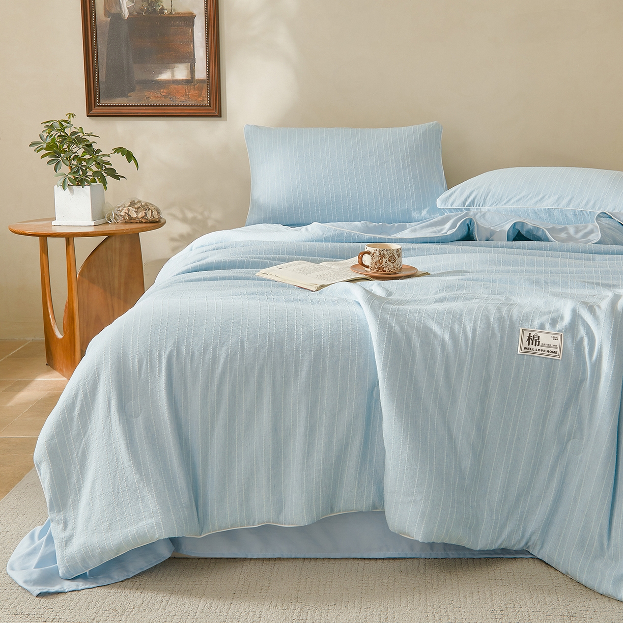 91家纺网 家纺一手货源 找家纺 （总）晓时候 2026新款色织水洗棉麻100%新疆棉花被夏被全棉被子夏凉被空调被