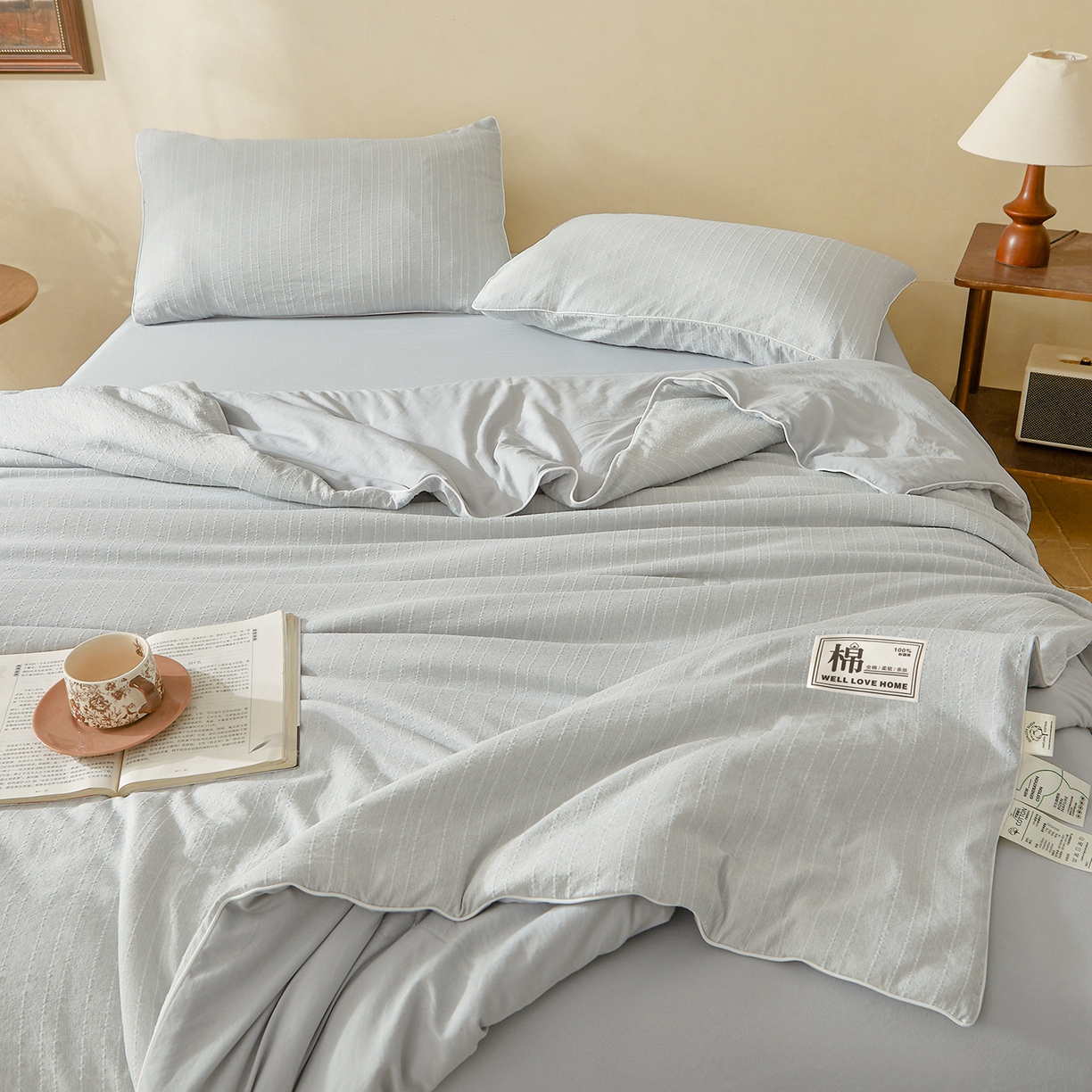 91家纺网 家纺一手货源 找家纺 晓时候 2026新款色织水洗棉麻100%新疆棉花被夏被全棉被子夏凉被空调被 暮色灰