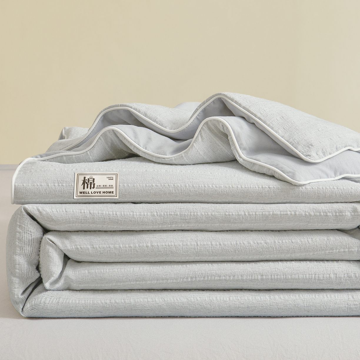 91家纺网 家纺一手货源 找家纺 晓时候 2026新款色织水洗棉麻100%新疆棉花被夏被全棉被子夏凉被空调被 暮色灰