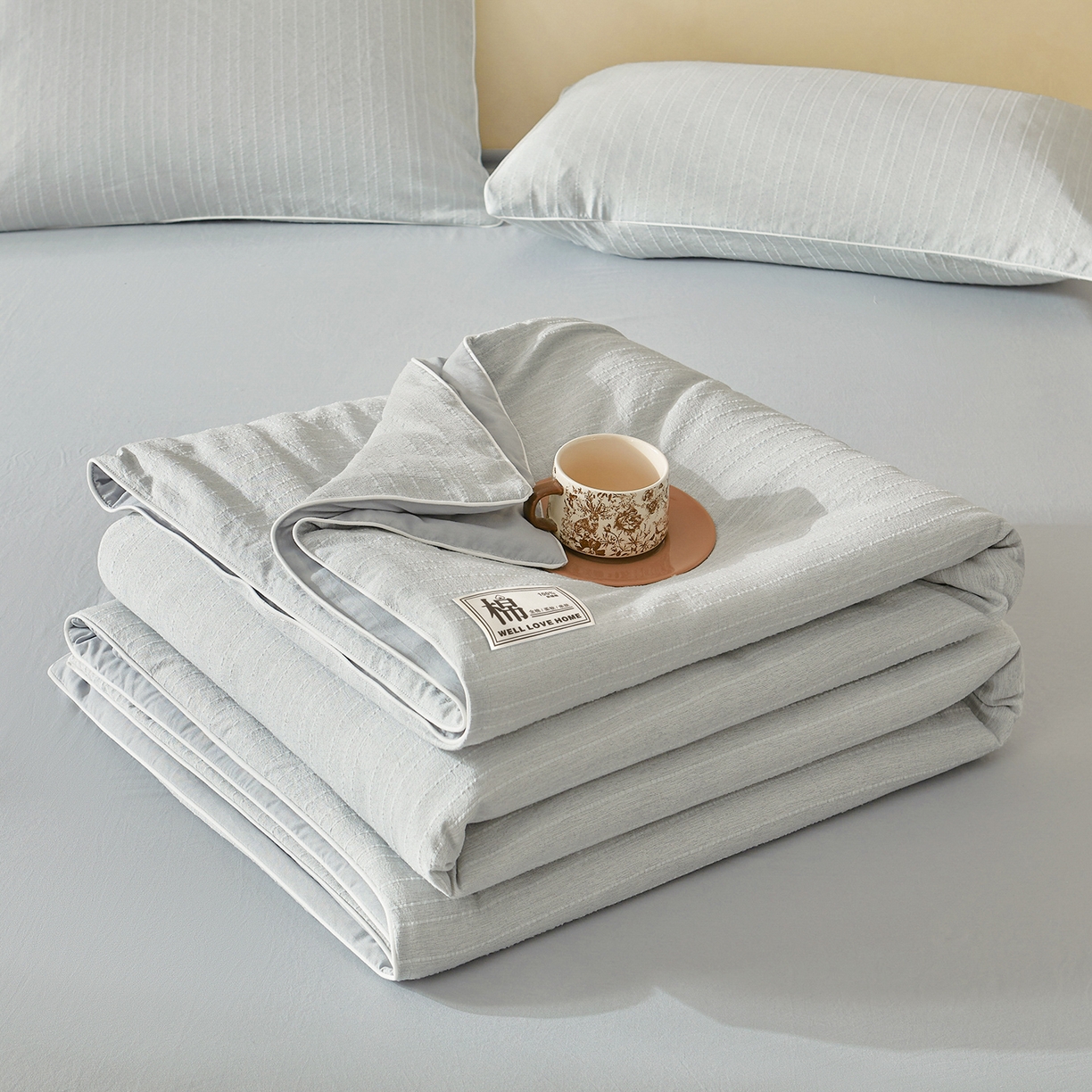 91家纺网 家纺一手货源 找家纺 晓时候 2026新款色织水洗棉麻100%新疆棉花被夏被全棉被子夏凉被空调被 暮色灰