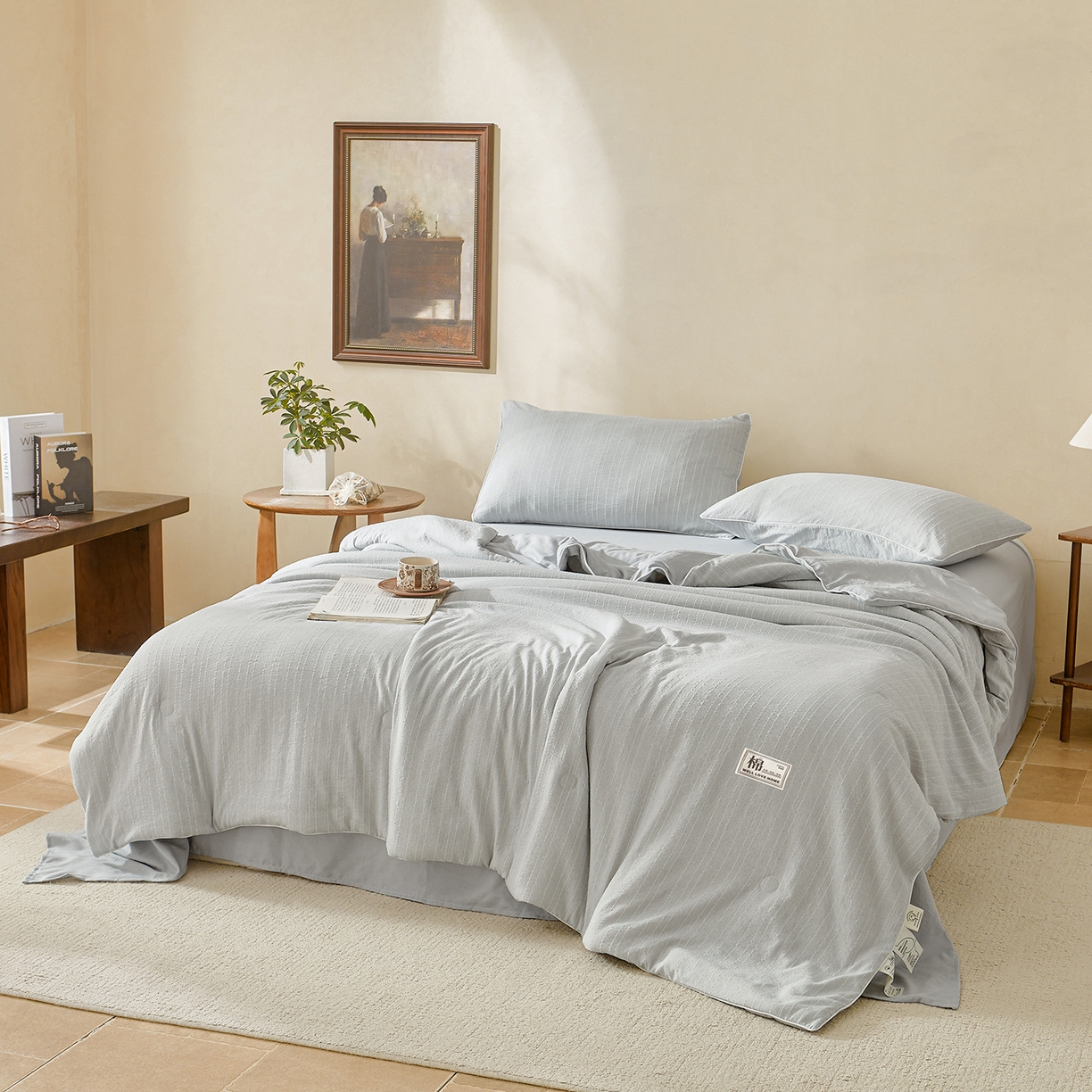 91家纺网 家纺一手货源 找家纺 晓时候 2026新款色织水洗棉麻100%新疆棉花被夏被全棉被子夏凉被空调被 暮色灰