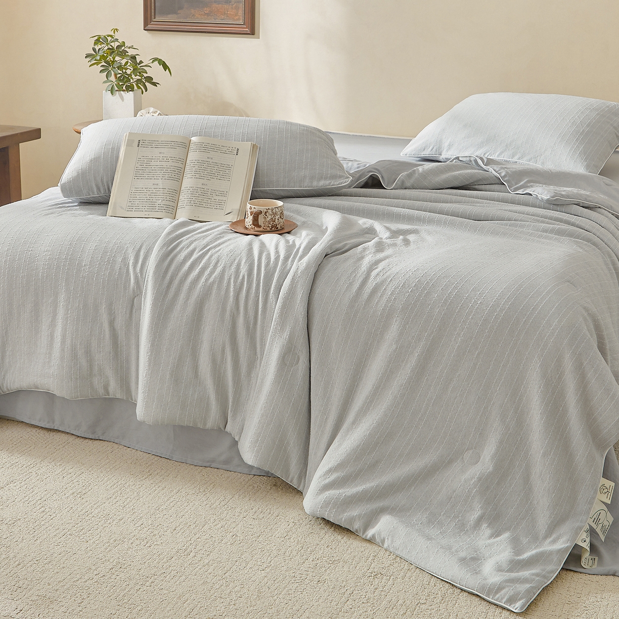 91家纺网 家纺一手货源 找家纺 晓时候 2026新款色织水洗棉麻100%新疆棉花被夏被全棉被子夏凉被空调被 暮色灰