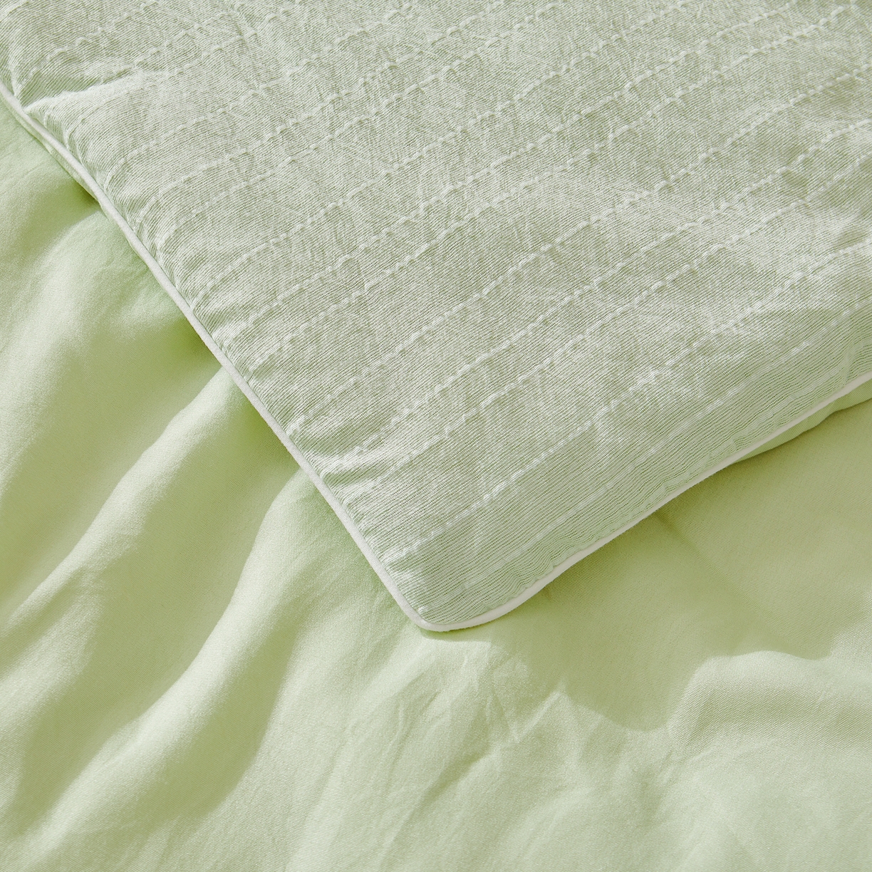 91家纺网 家纺一手货源 找家纺 晓时候 2026新款色织水洗棉麻100%新疆棉花被夏被全棉被子夏凉被空调被 薄荷绿