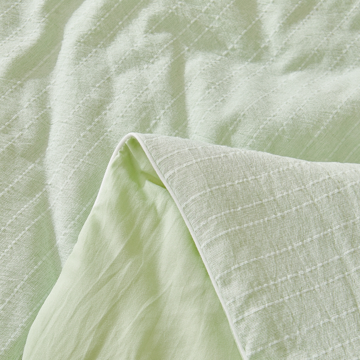 91家纺网 家纺一手货源 找家纺 晓时候 2026新款色织水洗棉麻100%新疆棉花被夏被全棉被子夏凉被空调被 薄荷绿