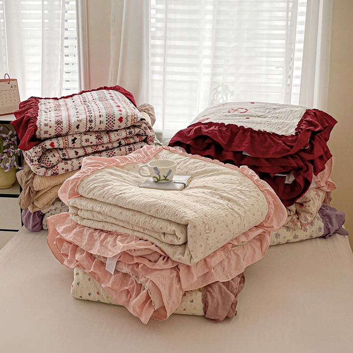 91家纺网 家纺一手货源 找家纺 （总）元熙 2026 夏季新品 泡芙纱法式夏被床盖四件套