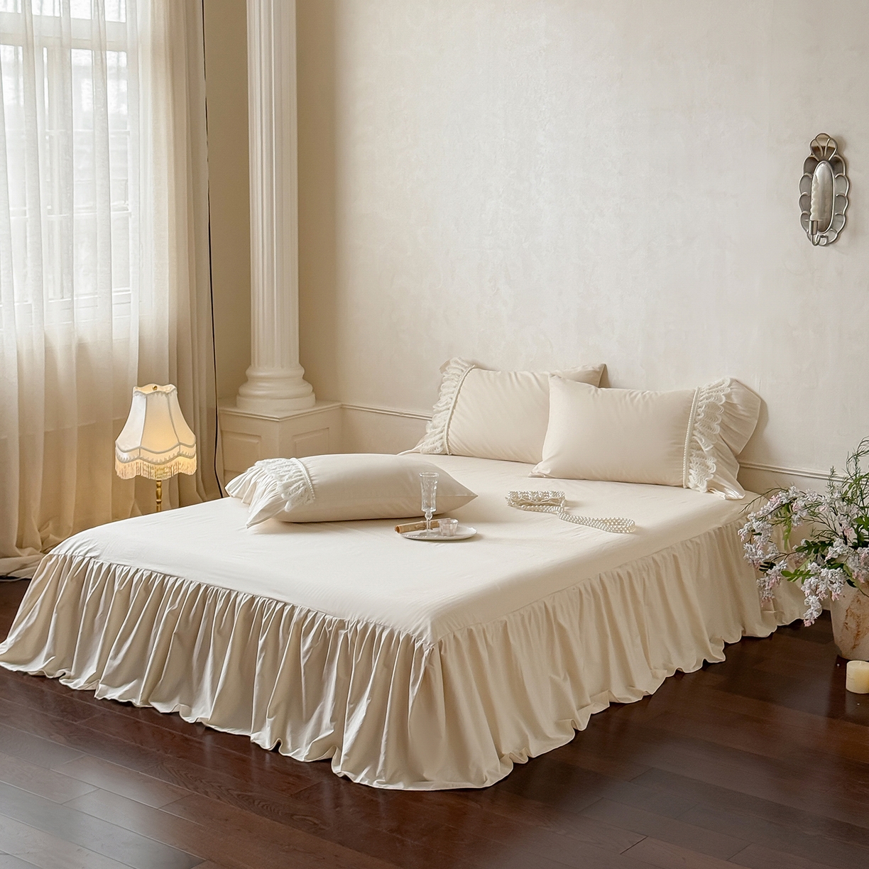 91家纺网 家纺一手货源 找家纺 （总）惯盈家纺 2026新款法式公主风珍珠蕾丝斜纹全棉四件套-Lucy露西（含买家秀）