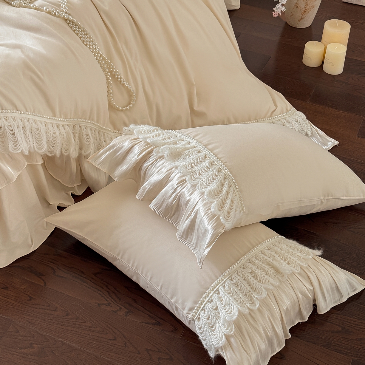 91家纺网 家纺一手货源 找家纺 （总）惯盈家纺 2026新款法式公主风珍珠蕾丝斜纹全棉四件套-Lucy露西（含买家秀）