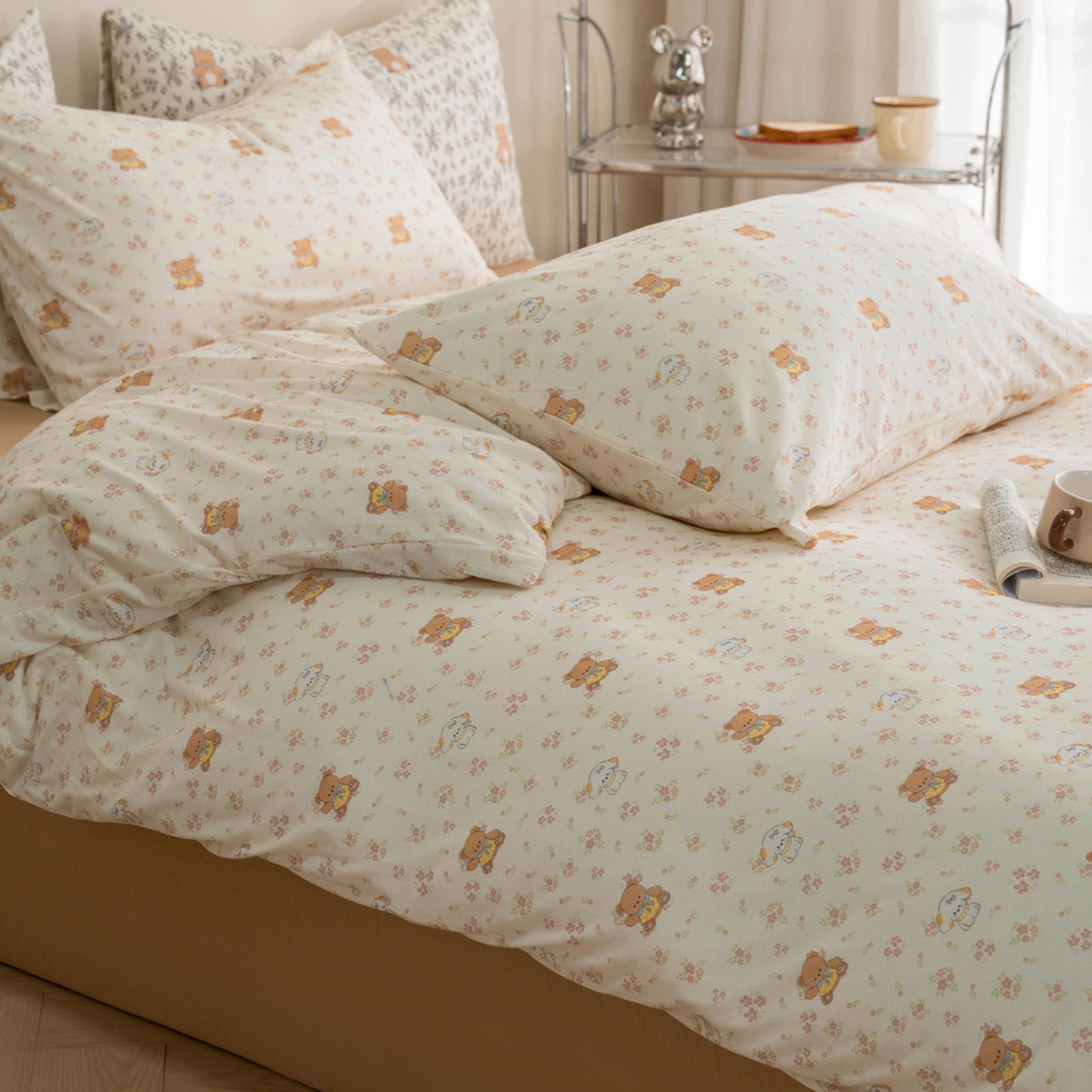 91家纺网 家纺一手货源 找家纺 （总）梦可莱家居 2026春夏新款全棉纯棉针织棉印花小清新可爱Ins风四件套