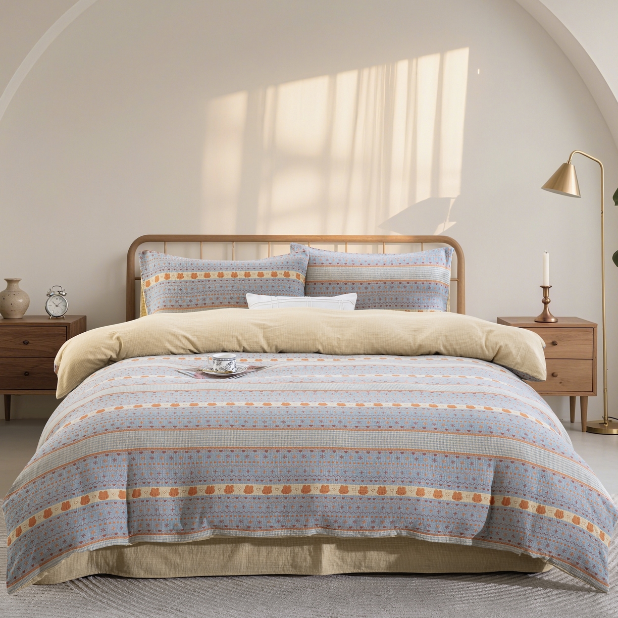 91家纺网 家纺一手货源 找家纺 （总）仰望棉麻双层纱供应链 2026新款全棉色织提花双层纱四件套-奶糖兔